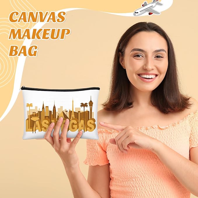 Reginary 12 Pcs City Souvenir Gifts Texas State Gifts Chicago City Souvenirs California Makeup Bag Paris San Francisco Alaska Zippered Cosmetic Bag for Women Traveler Souvenirs(Las Vegas)