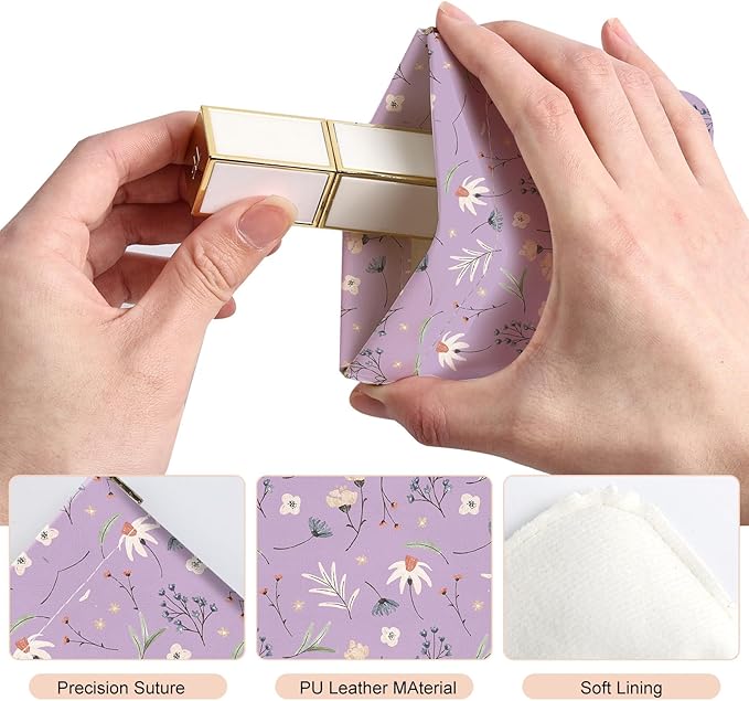 2Pcs PU Leather Small Squeeze Coin Purse Pouch Mini coin Bag Unique And Cute Wallet Cosmetic Bags Change Bag For Women Girls Men White And Purple Floral