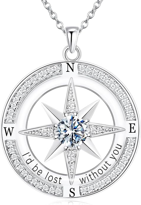 S925 Necklace Birthstone Compass Gift for Women Jewelry Sterling Silver Necklace for Wife Wedding Anniversary Girlfriend Birthday Gifts for Her Valentines Day Mom Mothers Day
