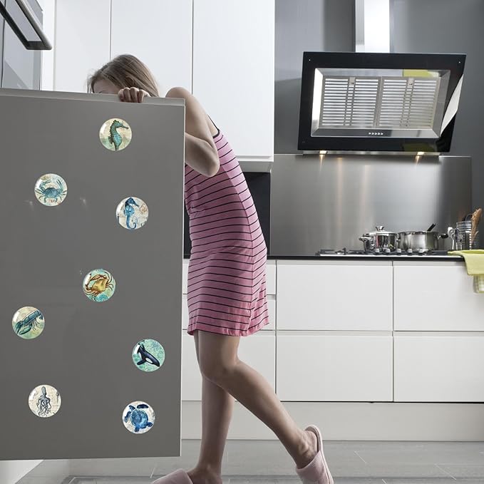 Strong Glass Refrigerator Stickers,12Pcs Magnets for Fridge,Funny Fridge Magnet Shape,Cute Small Tiny Magnet for Kitchen Whiteboard Door Decorative (Marine Animals Refrigerator Stickers)