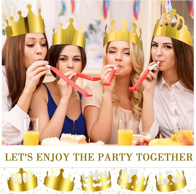 Crtiin 30 Pcs Gold Paper Crown for Adults Princess Hats Crafts Birthday Party Bulk Crowns for School Classroom(Stylish Style)