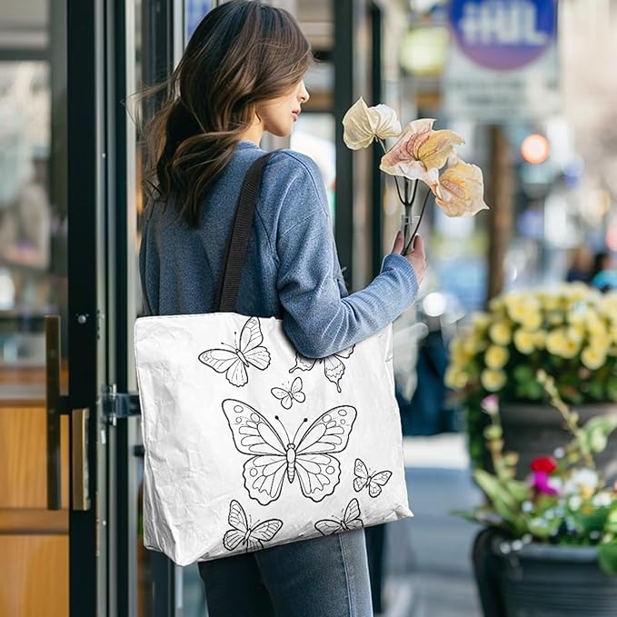 Cartoon Animal Printed DIY Coloring Tote Bag Waterproof Paper Handbags for Women Large Travel Shoulder Bags Purses