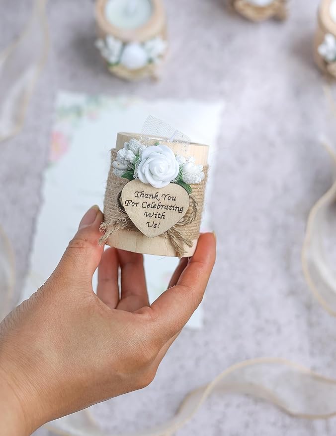 50 Piece Wooden Tealight Candle Holder Set, Wedding Party Favors for Guests, Thank You Favors, Guest Return Favors, Bridal Shower Favors for Guests, Baby Shower Favor for Guests.(Light brown 50 pcs)