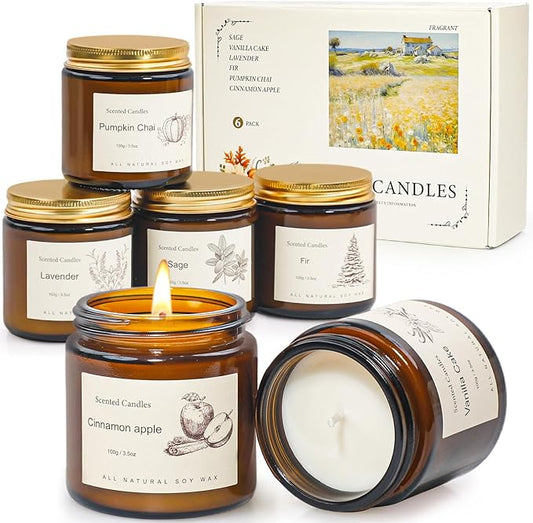 6-Pack Jar Scented Candles for Home Scented - Home Decorative Candles Gift Set, 3.5oz Soy Wax Candles for Living Room, Bathroom, Kitchen, Housewarming Gifts & Birthday Presents