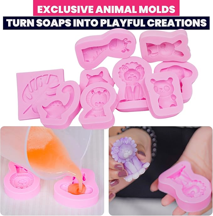 Diyaura Soap Making Kit for Adults & Kids – DIY Animal-Themed Craft with Shea Butter Soap & Glycerin Base, Molds, Scents, Dyes & Tools – Beginner-Friendly Creative Family Activity & Gift