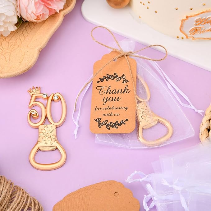 50Pcs 50th Birthday Bottle Opener Set, 50th Golden Bottle Openers Birthday Personalized Party Favors 50th Wedding Anniversaries Souvenirs Favors for Guests Gifts Decorations（50th）