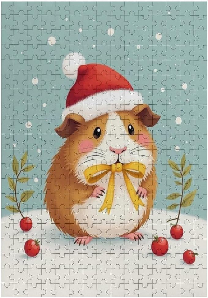 Jigsaw Puzzles Hamster Christmas Hat Wooden Puzzles for Adults,Challenging and Stimulating Puzzle Toy,Suit Adults and Kids,Decompressing Game，Parent-Child Game
