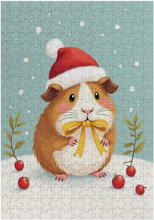 Jigsaw Puzzles Hamster Christmas Hat Wooden Puzzles for Adults,Challenging and Stimulating Puzzle Toy,Suit Adults and Kids,Decompressing Game，Parent-Child Game
