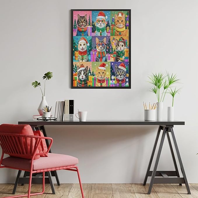 Wooden Puzzle 500 Pieces Adult - Christmas Cat Puzzle Christmas Puzzles, Holiday Puzzles, Family Toys, Party Games, Jigsaw Puzzle Challenge and Funny