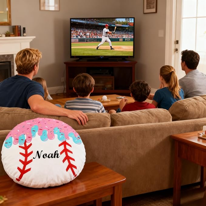 Personalized Name Baseball Ice Cream Drip Pillow Custom Name Baseball Pillow for Boys Girls Customized Gifts for Sport Fans Kids Birthday Sports Gift