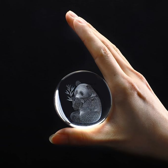 ZEERSHEE 60mm Glass Laser Engraved Panda Ball with Stand Crystal Cute Panda Collectibles Figurines Table Centerpieces Paperweights Decoration for Home Panda Gifts for Women