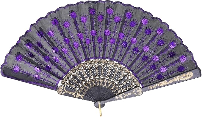 QIRMIZI 10 Pack Fabric Folding Handheld Fans, Perfect for Weddings, Parties, and Dancing,Purple