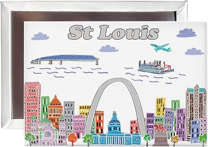 City Themed Artwork Magnet Collection by Beary Blu - Designed in The USA, Collectible Souvenirs Gifts 2.5" x 3.5" (St Louis)