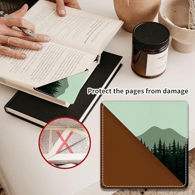 Cute Leather Bookmarks, Fun Triangle Making Corner Bookmark, Book Accessories for Reading Book Lovers, Unbreakable Page Markers for Women Men Drak Mountain