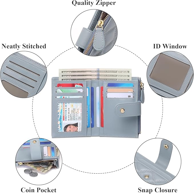 SENDEFN Small Wallet for Woman Leather RFID Blocking Bifold Zipper Pocket Credit Card Holder