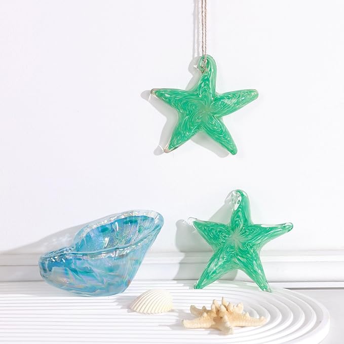 Hand Blown Glass Starfish Statue, 4.5" Modern Sea Star Art Figurine, Hanging Crystal Starfishs Collectible Ornament for Christmas Home Decor, Glass Paperweight for Table, Desk, Entryways & Living Room