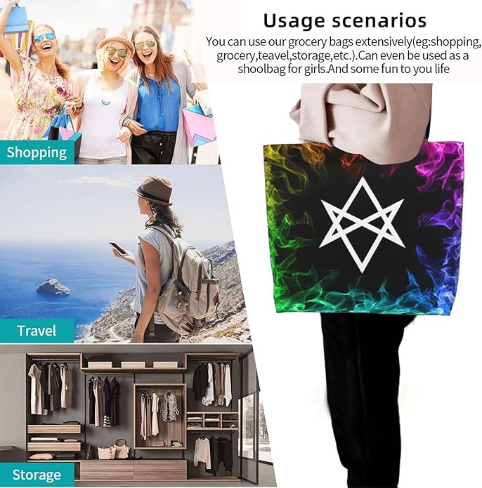 Unicursal Hexagram Large Reusable Eco-friendly Shopping Bags Portable Storage Handbag