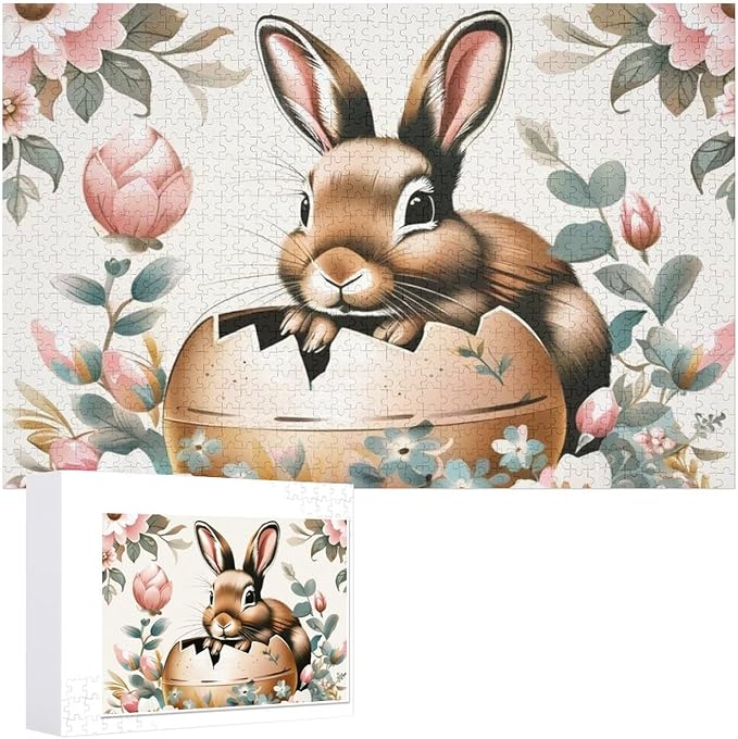 Wooden Puzzle - Easter Bunny Eggs Cute Rabbit Jigsaw Puzzles，Wooden Puzzles for Adults 1000 Pieces Challenge Puzzles，Educational Games，Family Puzzles，Unique Gifts for Wall Art