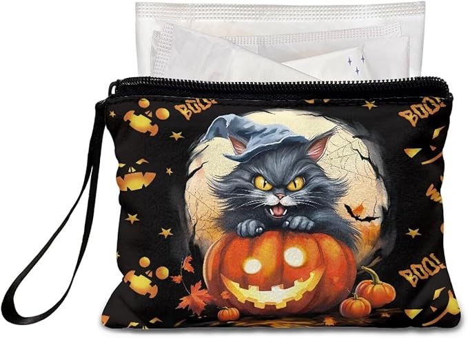 Dolyues Halloween Coin Purse Black Cat Small Change Purse Card Holder Black Wallet for Women Men Portable Zipper Coin Purse Mini Change Wallet