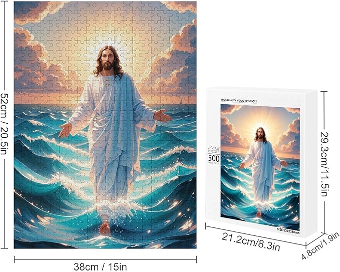 Jigsaw Puzzles for Adults 500 Piece - Jesus Walk On Sea Wooden Puzzle，Funny Puzzle，Unique Gifts for Wall Art ，Family Puzzles，Educational Games，Challenge Puzzles