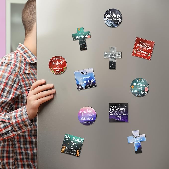 Saillong 15 Pcs Inspirational Magnets for Refrigerator Fridge Decor Accessories with Bible Verses Faithful Locker Inspired Fridge Christian Motivational Quote Magnets, 3 Shapes(Scenery)
