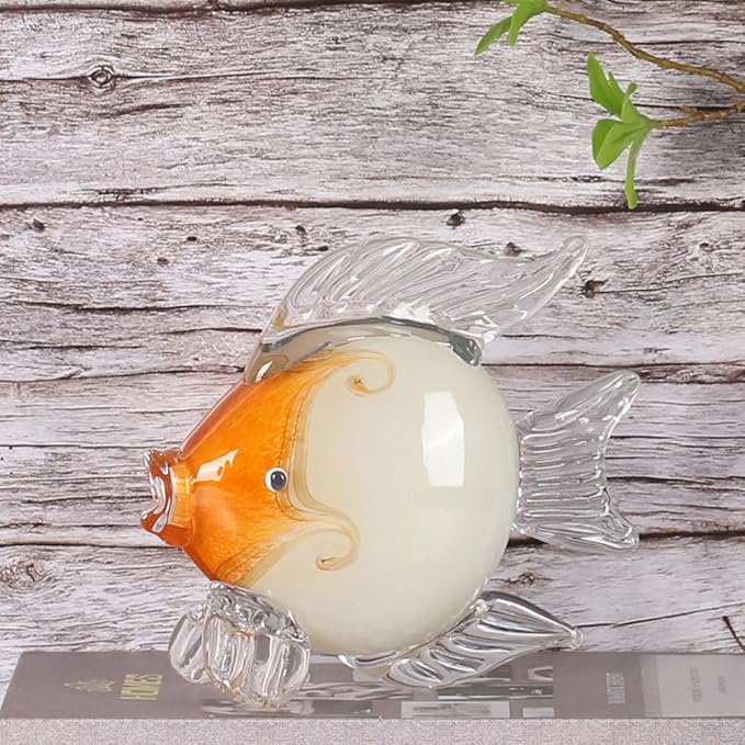 QIANLING Glass Fish Figurines - Coastal Home Decor, Modern Ocean Centerpieces for Living Room, Dining Area, Bathroom, Office, Coffee Table, Beach House, Nautical, Seaside, Entrance, Shelf Display
