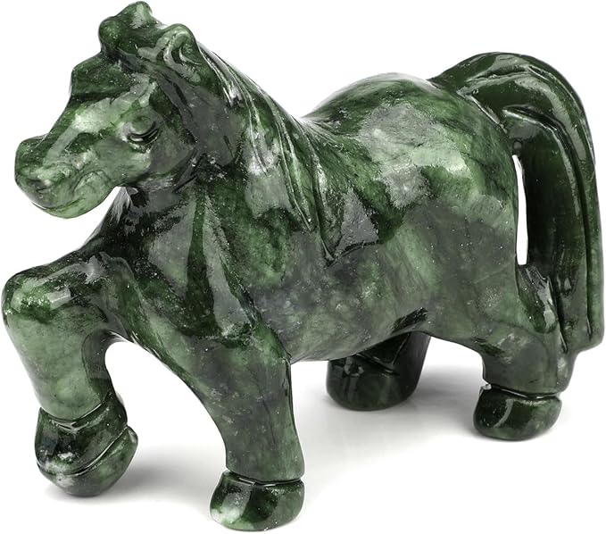 gemshan Handmade Jade Horse Statue - Natural Jade Sculpture for Home Decor, Wild Animal Carved Figurine, Collection Art Tabletop Home Decor