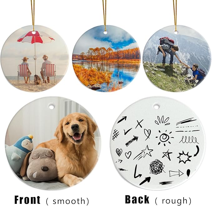 Sublimation Ceramic Ornaments - Bulk White Round Porcelain Ornament Blanks for Heat Press Printing - Personalized Xmas Tree Keepsake Crafts Gift Christmas Decorations
