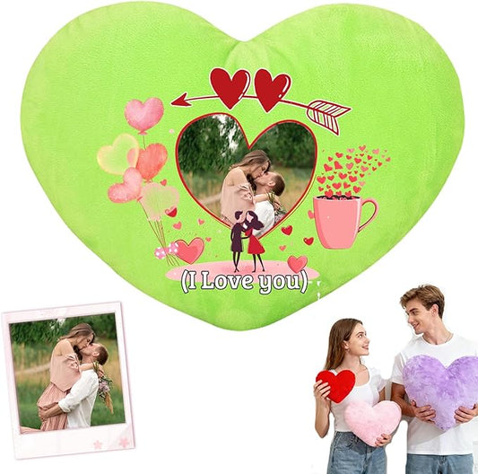 Custom Heart Pillow with Photo Text, Personalized Heart Shaped Pillow with Insert as Valentine Pillows Home Decor Personalized Gifts for Husband Wife Kids Family on Valentines Day Anniversary