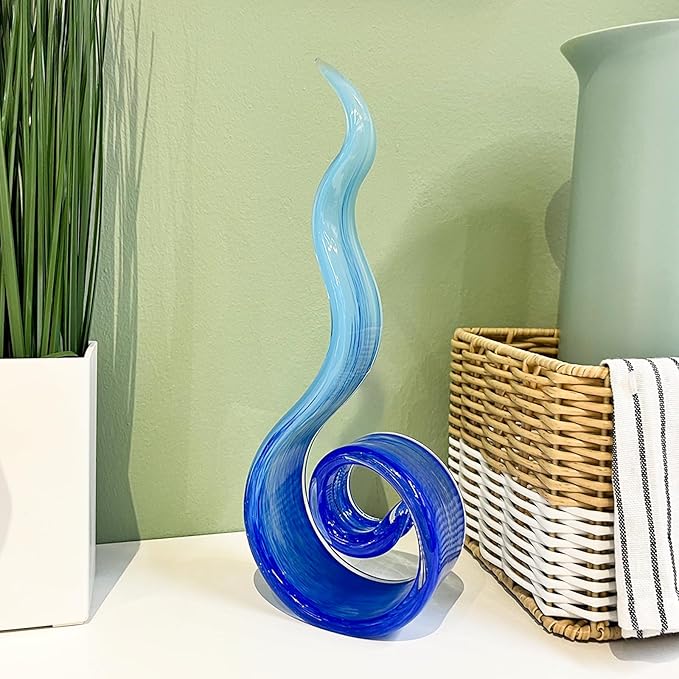 11.4" Tall Hand-Blown Glass Sculpture Murano-Style Sculpture Art Ornament Statue Figurines Home Decor Accent Piece Coastal Ocean Nautical Home Decor,Shelf,TV Stand,Tabletop Centerpieces,Wonderful Gift