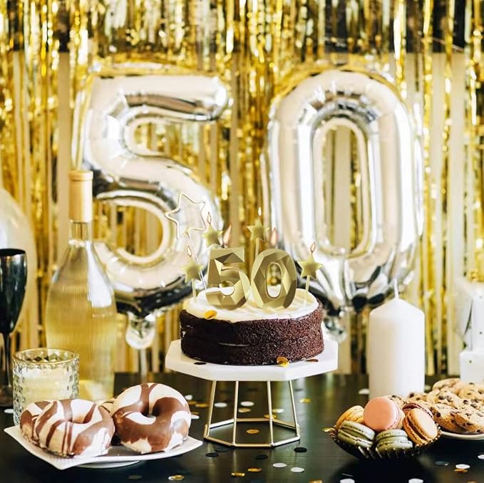 Golden Number 0 & Star Birthday Candles - 2.76 inch 3D Diamond Shaped Candles for Birthday Parties & Anniversary Cake Decorations