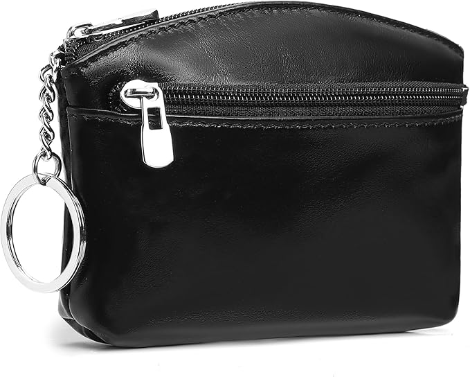 SENDEFN Genuine Leather Small Coin Purse Pouch Change Holder Wallet for Women With KeyChain
