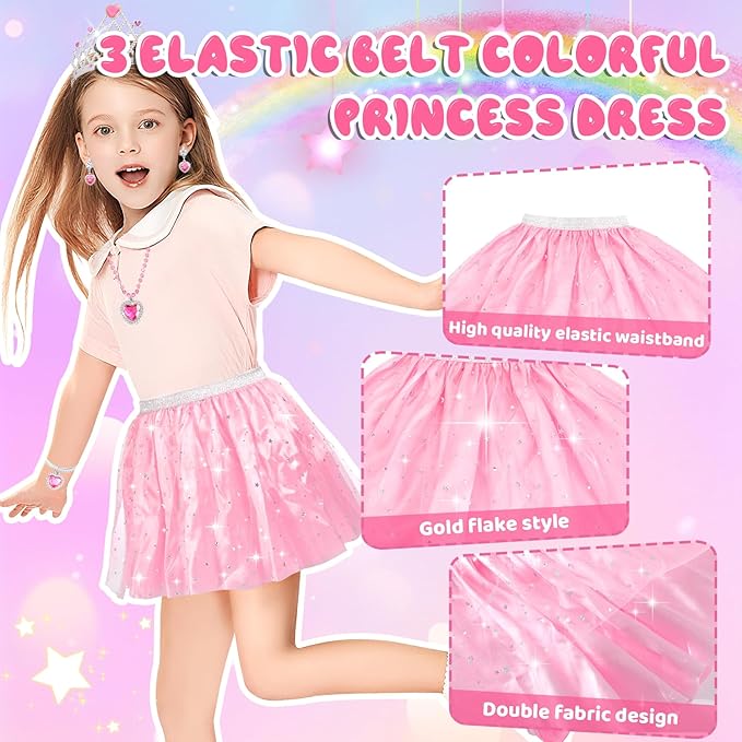 Princess Dress Up Clothes for Girls 4-6: Princess Toys Kit with Shoes, Skirts, Crown & Play Jewelry, Gifts for Girl