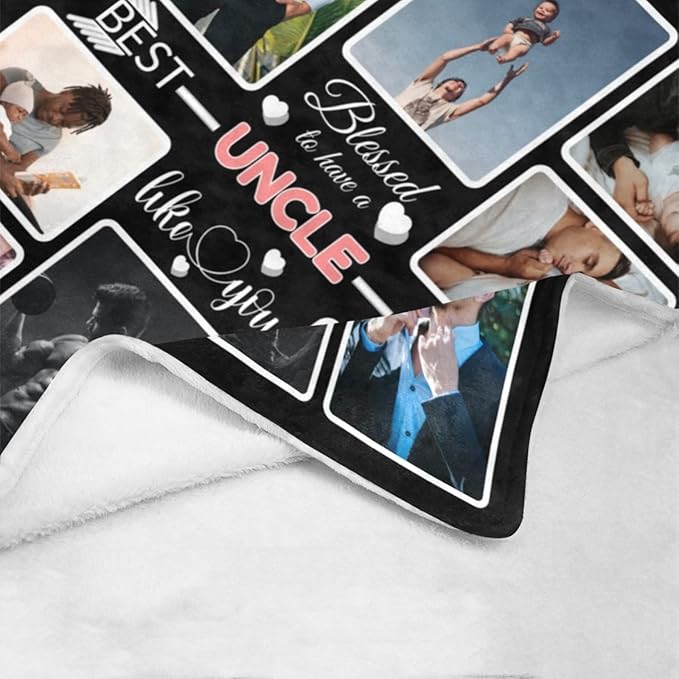 Custom Blanket Gifts for Uncle, Customized Blankets with Photos, Make a Personalized Bed Throws to My Uncle, Custom Souvenir Throw Blanket for Best Uncle Ever, 8 Collages Made in USA