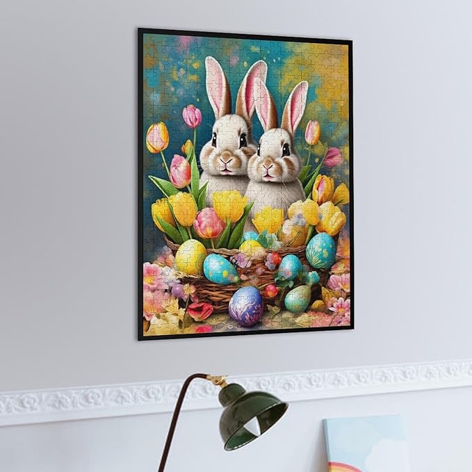 Wooden Puzzle - Easter Tulips Bunny Jigsaw Puzzles，Wooden Puzzles for Adults 500 Pieces Unique Gifts for Wall Art，Challenge Puzzles，Educational Games，Family Puzzles