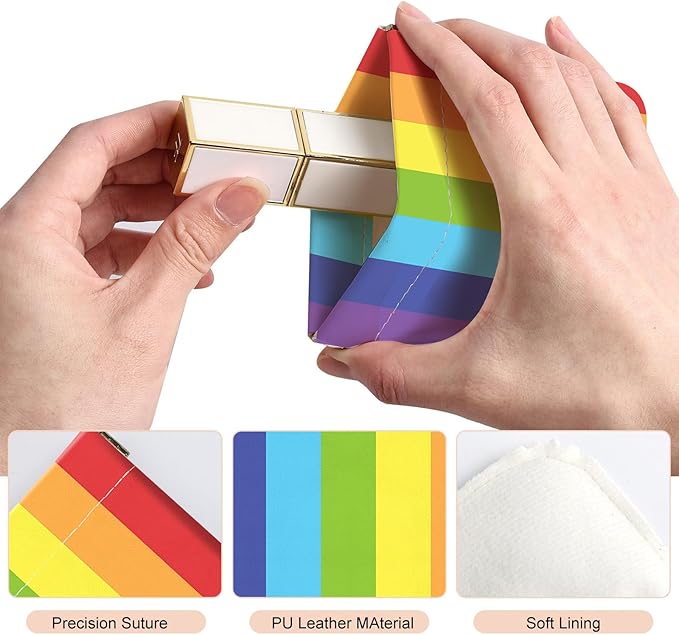 2PcsPU Leather Small Squeeze Coin Purse Pouch Mini coin Bag Unique And Cute Wallet Cosmetic Bags Change Bag For Women Girls Men Rainbow Pattern