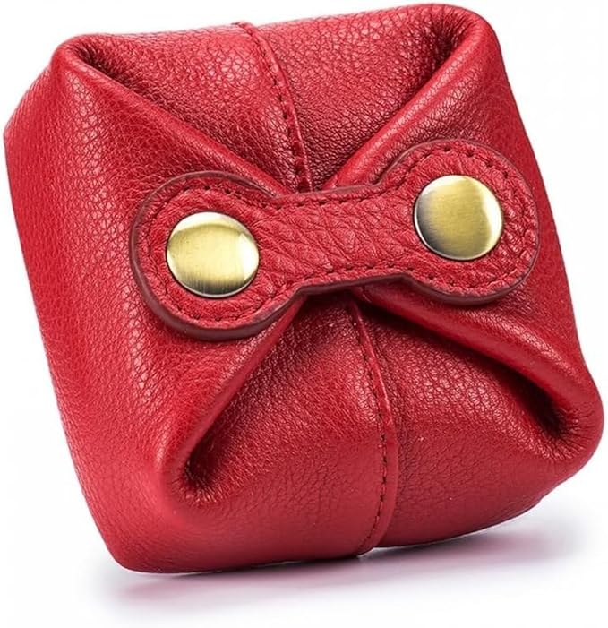 Women Genuine Leather Wallet Vintage Snap Closure Coin Pouch Slim Card Organizer (Red)