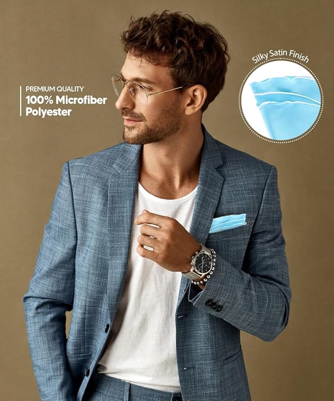 Premium Pre-Folded Four-Point Suit Pocket Square for Men with Sewn Pocket Fold