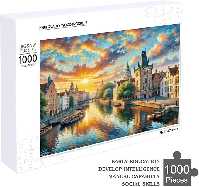 Paintings Christmas City of Bruges Belgium - 1000 Piece Jigsaw Puzzles for Adults，Stress Relieving Game Props Positive Thinking Puzzles Party Entertainment Puzzles for Adults and Teens Toy