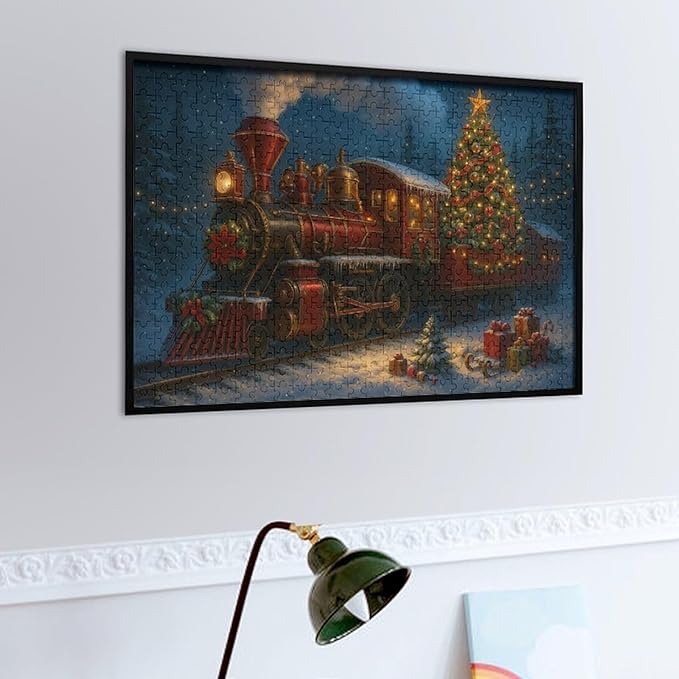 Christmas Train and Tree 500-Piece Wooden Jigsaw Puzzle, Festive Holiday Train Scene, Cozy Family Fun, Indoor Relaxation and Mindful Leisure Gift