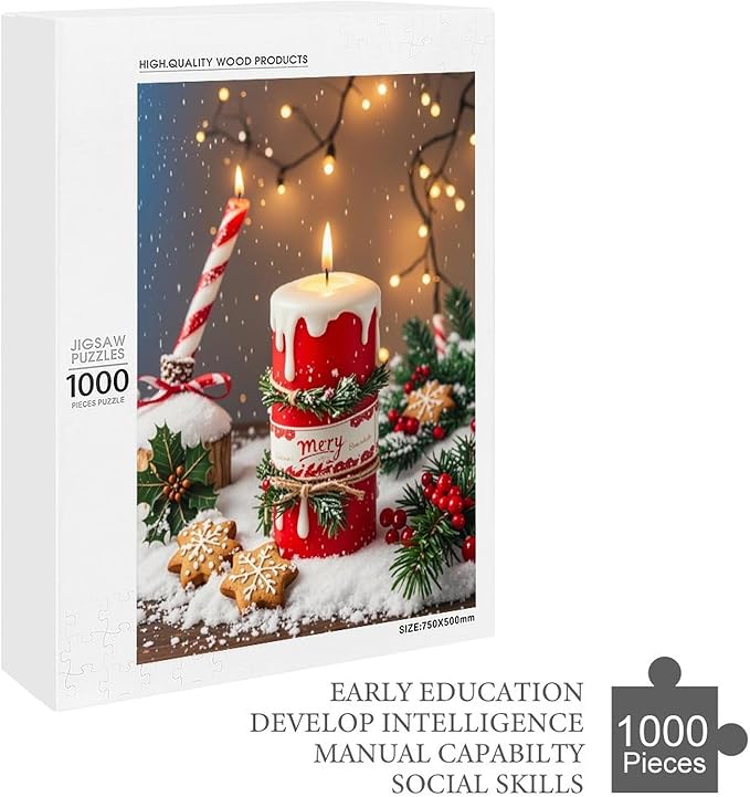 Jigsaw Puzzles for Adults 1000 Piece - Merry Christmas，Christmas Candles Wooden Puzzle，Stress Relief Games，Funny Puzzle，Unique Gifts for Wall Art ，Family Puzzles，Educational Games，Challenge Puzzles