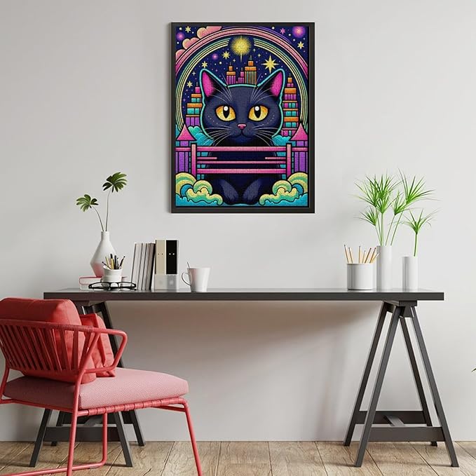 Wooden Puzzle - Dreamy Starry Night Cat Jigsaw Puzzles，Wooden Puzzles for Adults 500 Pieces Challenge Puzzles，Educational Games，Family Puzzles，Unique Gifts for Wall Art