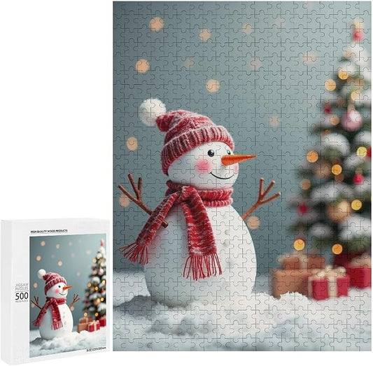 Wooden Puzzles for Adults 500 Pieces, Christmas Winter Snowman, Each Piece is Unique and Perfectly Put Together, are Special Home Decorations, Fun Puzzles, Party Games, Family Toys