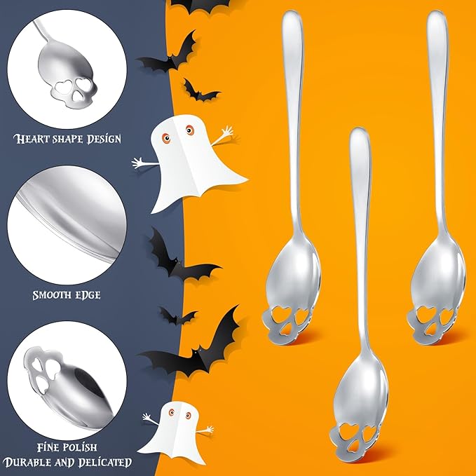 Skull Spoons Stainless Steel Coffee and Espresso Spoons for Tea, Milk, Sugar Stirring, Dessert, Cake (Mixed Color,5 Pieces)