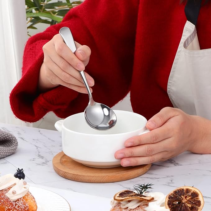 Buyer Star 8 Pieces Stainless Steel Round Soup Spoon, 6.3 Inch Mirror Polished Spoon Cutlery, Dishwasher Safe (Silver)