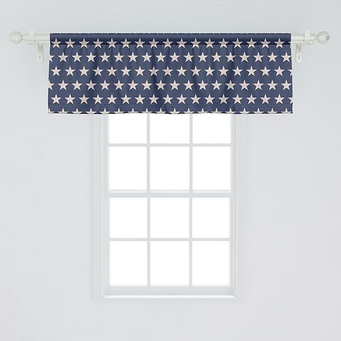 Ambesonne Star Window Valance Pack of 2, Patriotic Star of The American Flag Independence Themeds of Freedom, Rod Pocket Curtain Valances for Kitchen Bedroom, 54" X 18", Blue Night