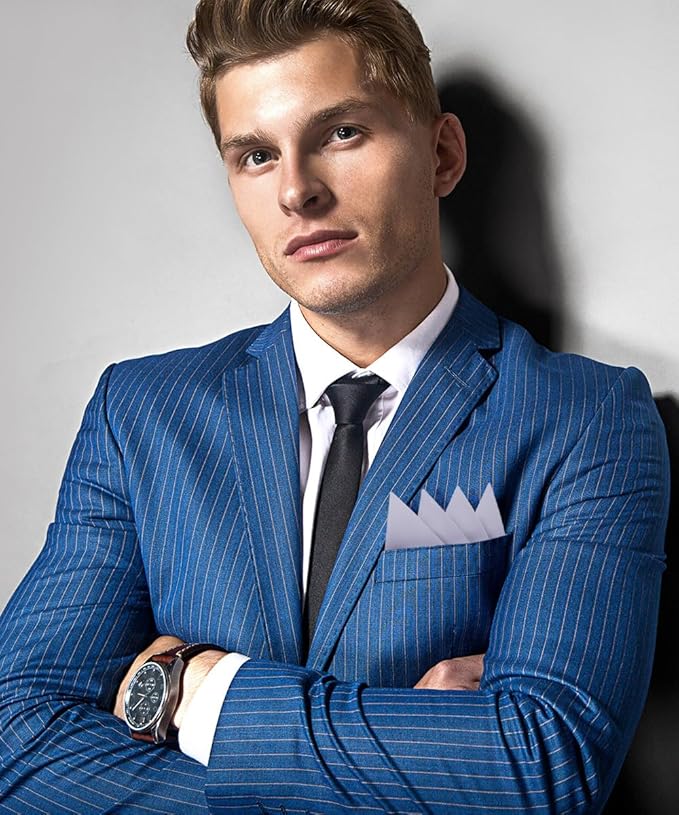 Premium Pre-Folded Four-Point Suit Pocket Square for Men with Sewn Pocket Fold