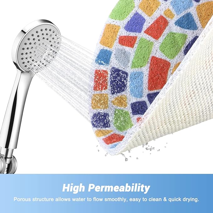 Shower Mat Non-Slip, Soft Comfort Bath Mat with Drainage Holes, PVC Loofah Massage Bathmat for Shower,Tub,Bathroom,Wet Areas, Quick Drying