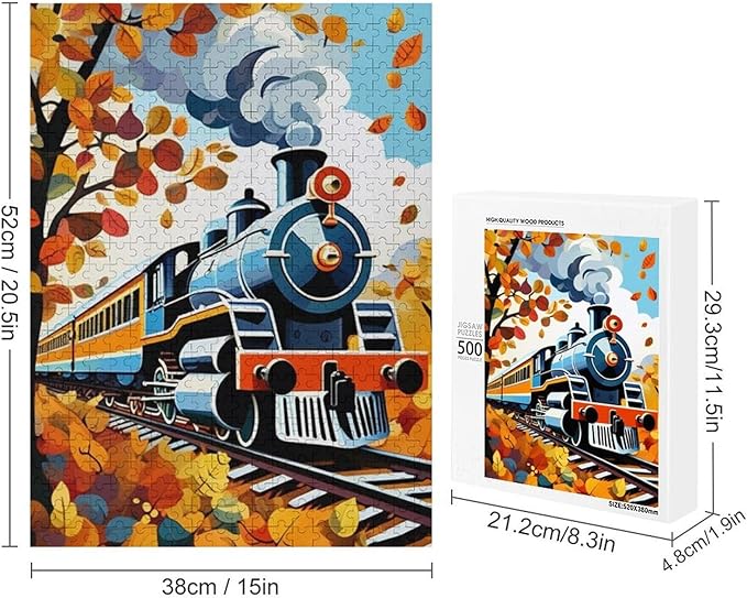 Puzzles for Adults 500 Pieces Wooden Jigsaw Puzzle - Maple & Steam Train Theme Puzzle，Party Games，Family Toys，Educational Puzzles，Stress Relief Wooden Puzzle，Gifts for Family，Colleagues and Friends