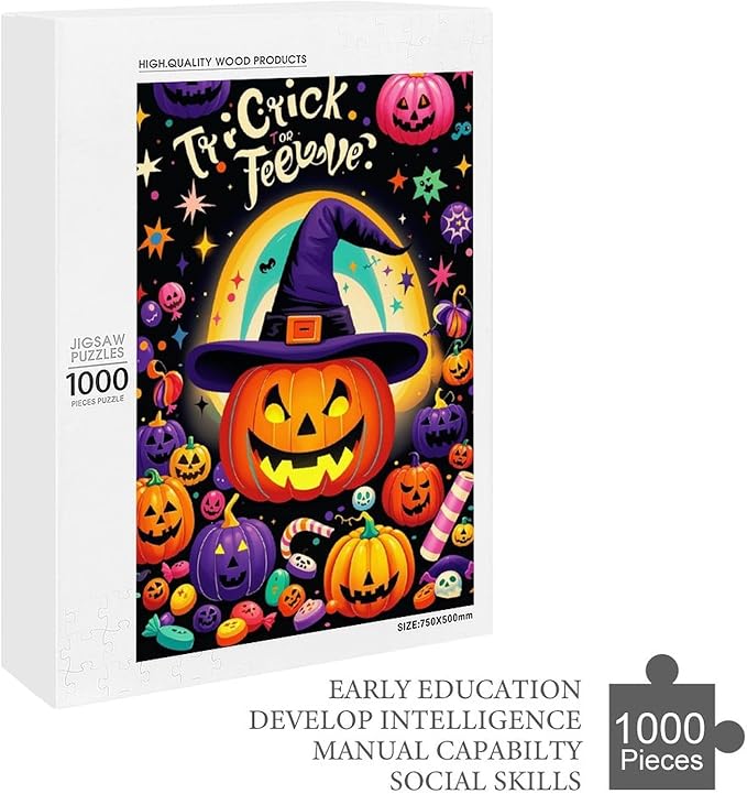 Jigsaw Puzzles for Adults 1000 Piece - Halloween Pumpkins Wooden Puzzle，Family Puzzles，Educational Games，Challenge Puzzles Puzzle Games，Stress Relief Games